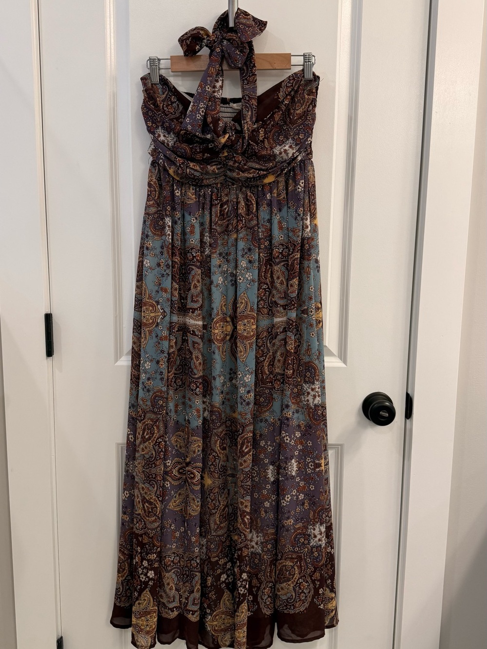 lovestitch Paisley Halter Maxi Dress in Brown & Blue